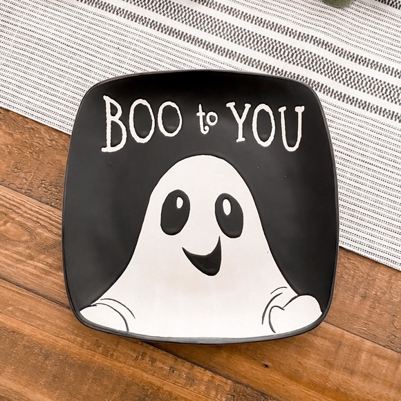 Halloween Boo To You Ghost Black Dinner Plate